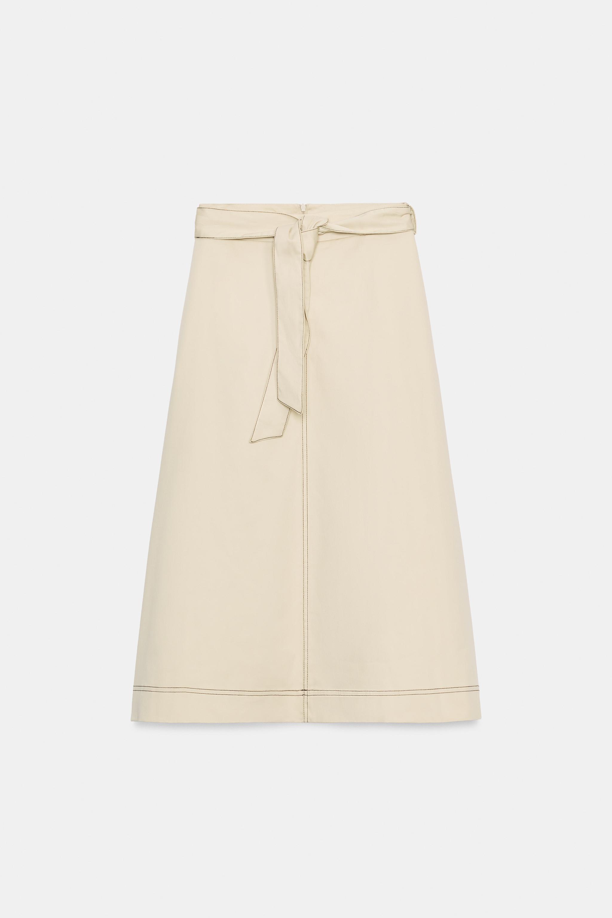 CONTRAST STITCH BELTED SKIRT